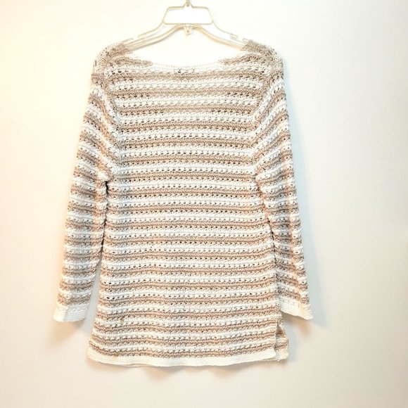 Dana Buchman Tan and White Openwork Pullover Sweater Size Large - Picture 4 of 5